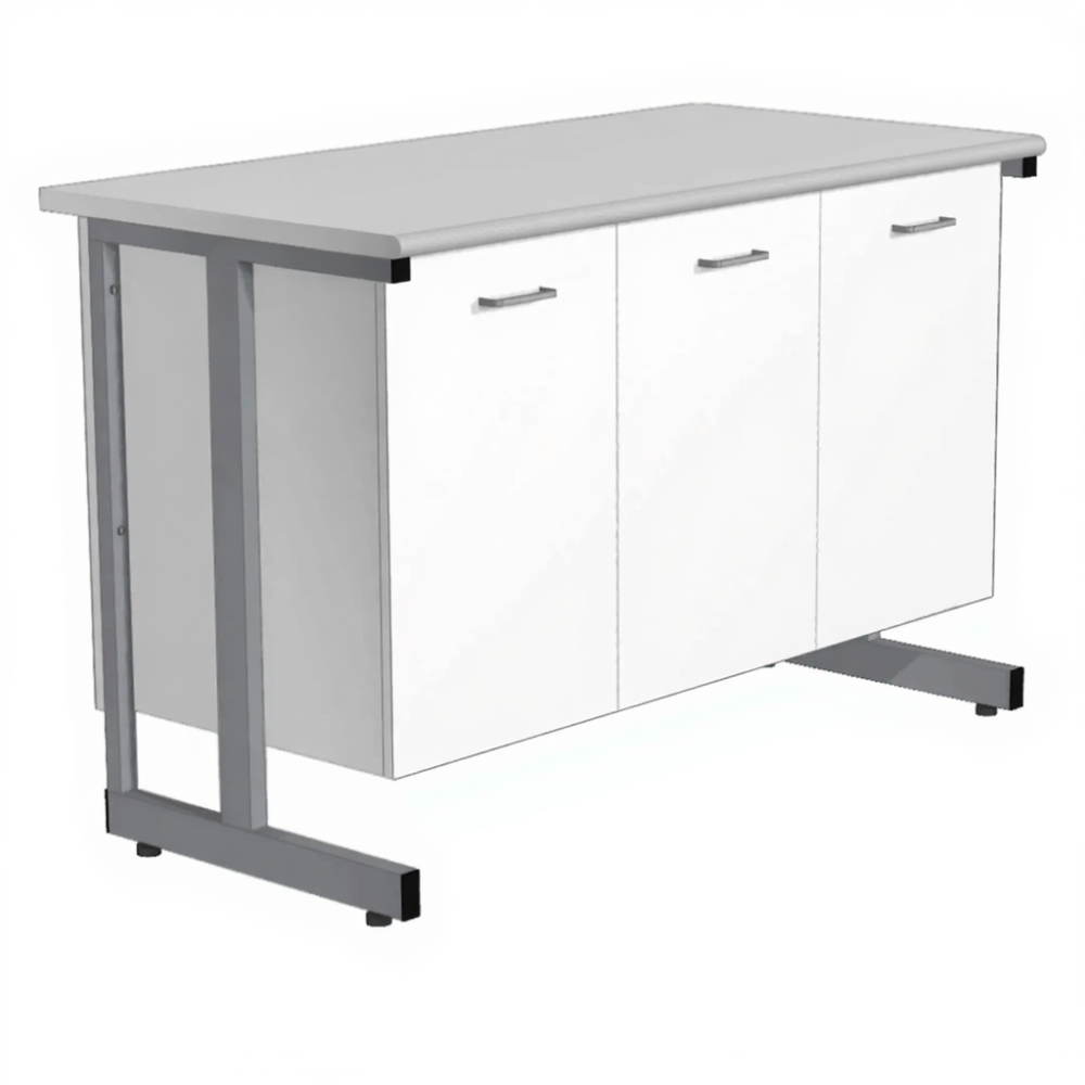 Стол-тумба СЛ-212 «Премиум» (корпус ЛДСП белый, столешница постформинг серый, каркас серый)