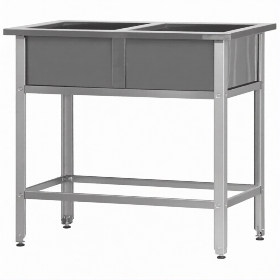 Ванна моечная ВМСн 700/2  2 м/о 600х600х350 (полка с отв., борт; ножка угл.)