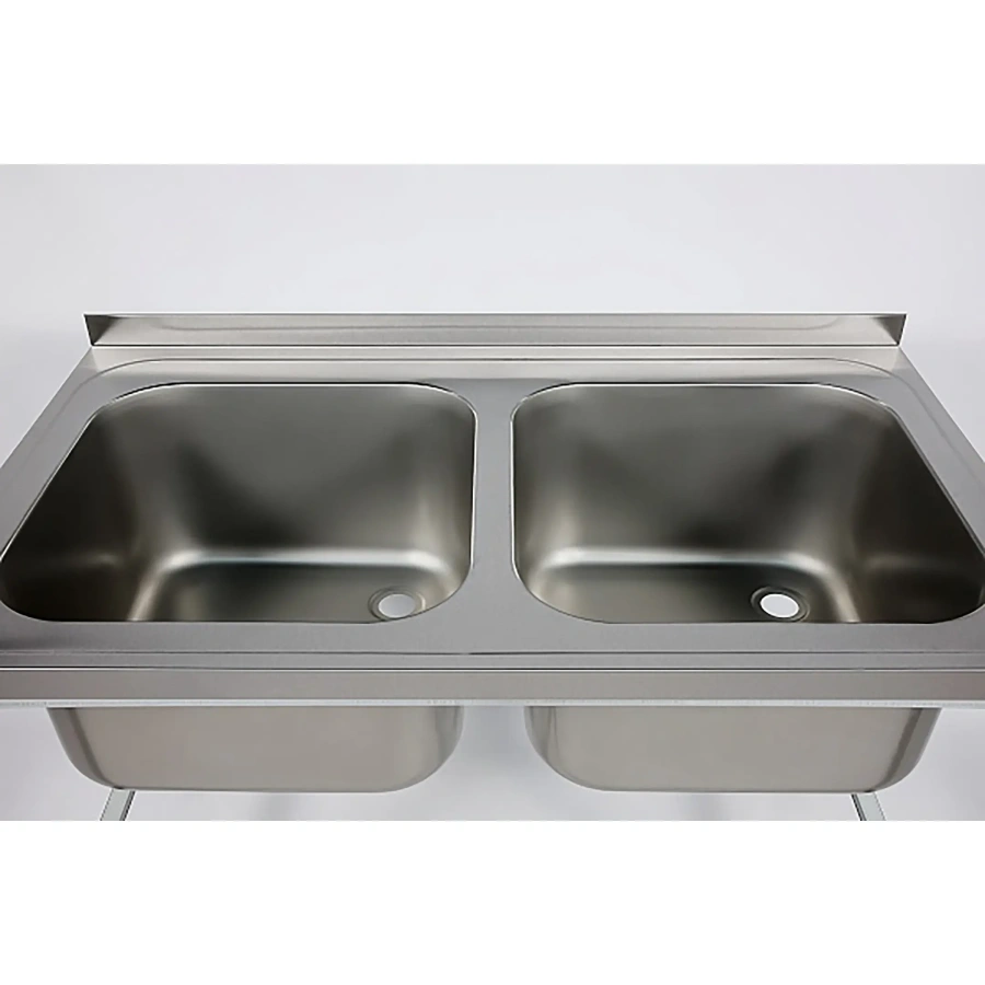 Ванна моечная двухсекционная цельнотянутая с бортом и обвязкой ВМЦ-2/12/7-БО-ЭЦ