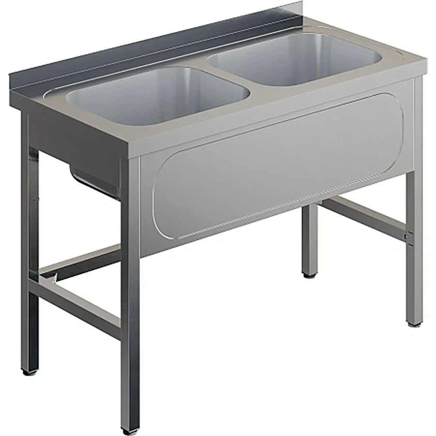 Ванна моечная двухсекционная цельнотянутая с бортом ВМЦ-2/10/7-Б