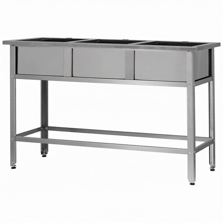 Ванна моечная ВМСн 530/3  3 м/о 430х430х300 (полка с 2-мя отв., борт; ножка угл.)