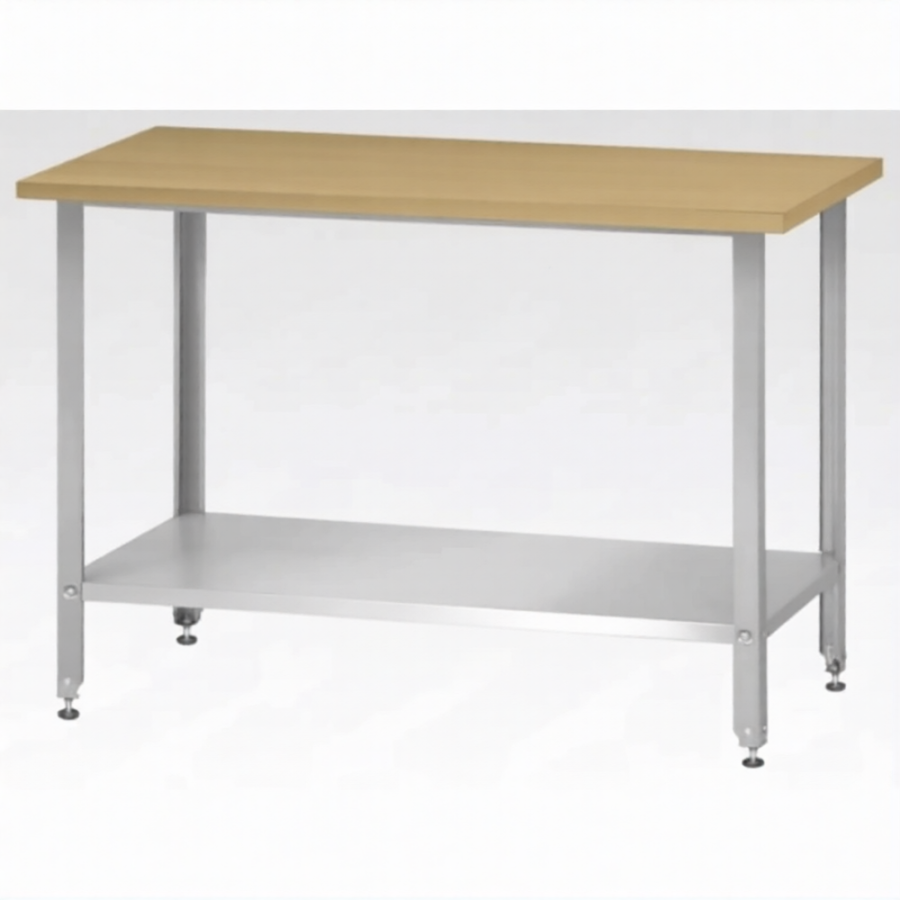 Стол кондитерский СПРн 860х1500х600 «Norma Inox» бук/40 (полка сплошная, ножка угловая)